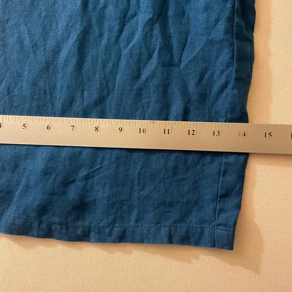 Anthropologie Womens XS Wide Leg Linen Pants Teal Blue Smocked Waist OB1657970 - Picture 6 of 7